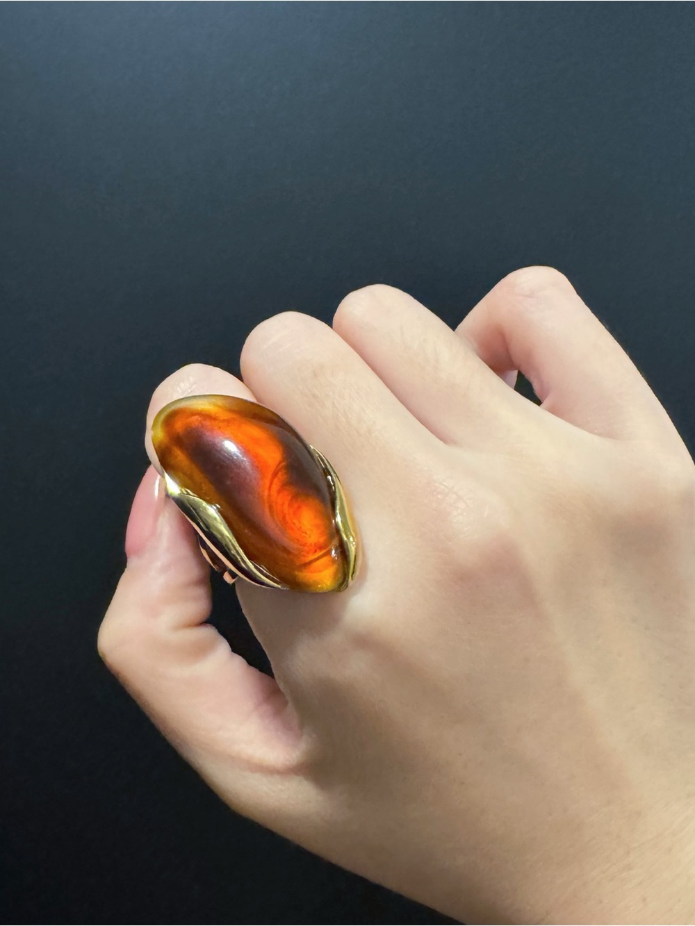 ✨Unique Gold-Tone Amber Style Resin Statement Ring